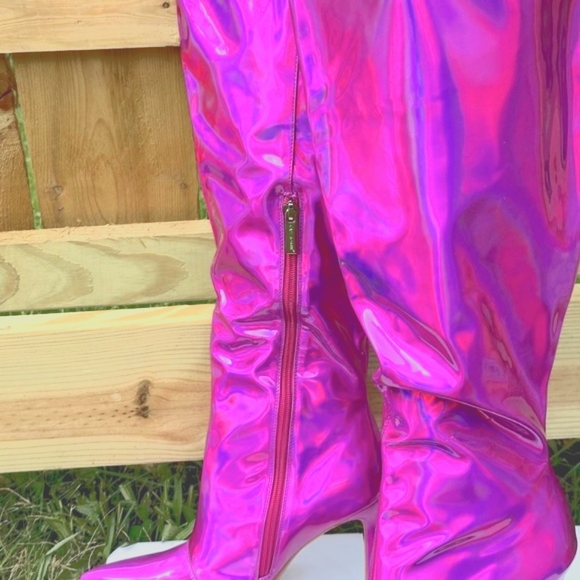 ☆ SEXY Hot Pink Metallic Thigh High Boots With 5' Stiletto Heels - Picture 8 of 8